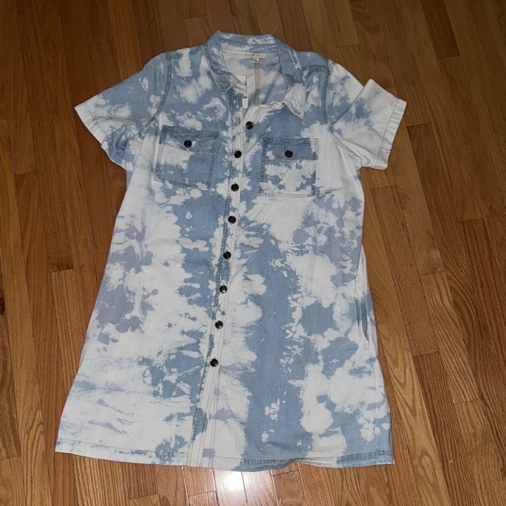 Style & Co NWT❗️Bleached Denim Tie-Dye Button-Up Dress - Picture 2 of 6